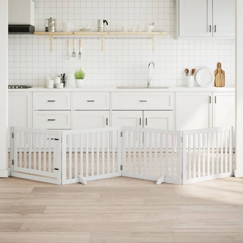 Load image into Gallery viewer, Vidaxl hondenhek inklapbaar met deur 4 panelen 320 cm populierhout wit