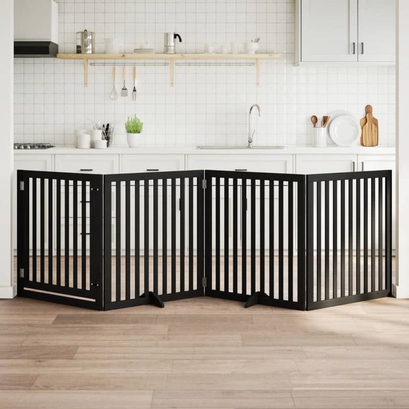 Load image into Gallery viewer, Vidaxl hondenhek inklapbaar 4 panelen 320 cm populierenhout zwart