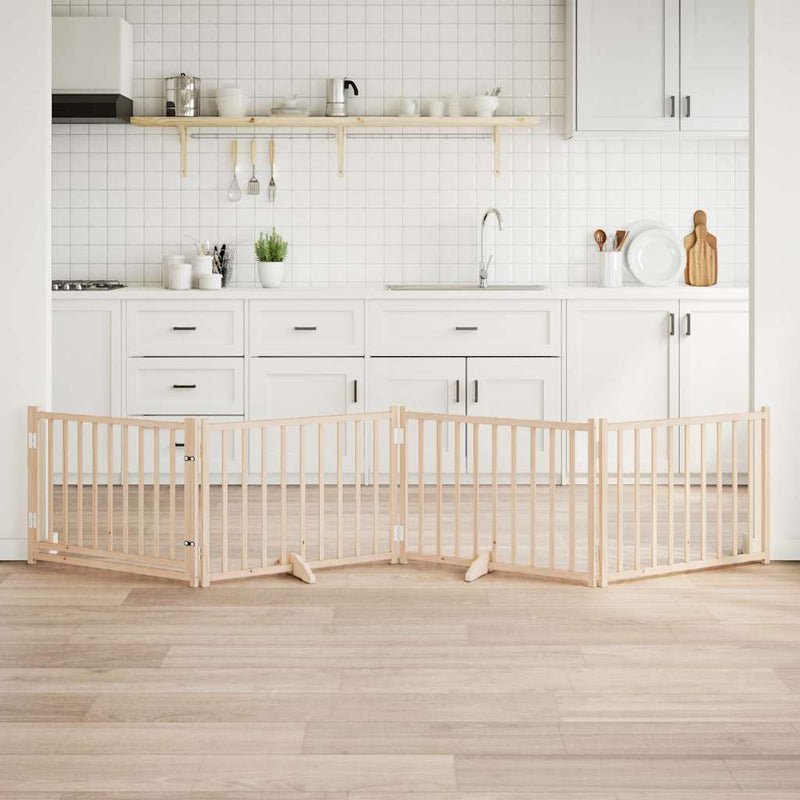 Load image into Gallery viewer, Vidaxl hondenhek inklapbaar met deur 4 panelen 320cm massief vurenhout