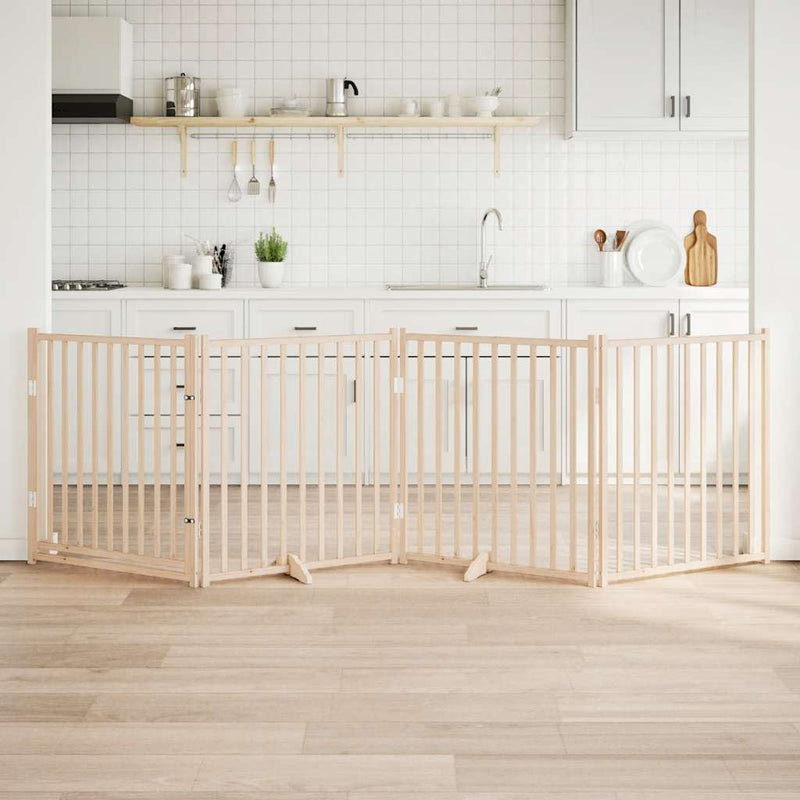 Load image into Gallery viewer, Vidaxl hondenhek met deur opvouwbaar 4 panelen 320 cm massief vurenhout