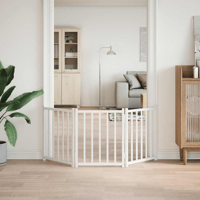 Load image into Gallery viewer, Vidaxl hondenhek inklapbaar 3 panelen 150 cm massief vurenhout wit