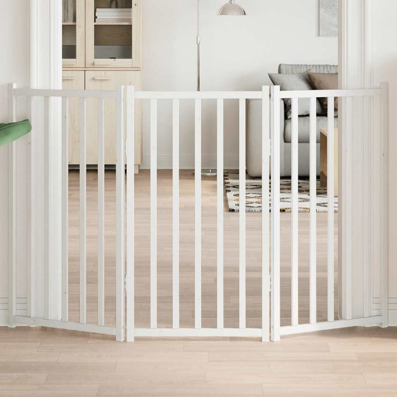 Load image into Gallery viewer, Vidaxl hondenhek inklapbaar 3 panelen 150 cm massief vurenhout wit