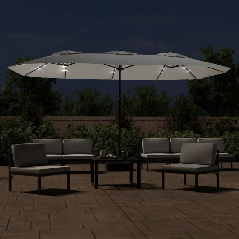 Afbeelding laden in galerijviewer, Vidaxl parasol dubbel dak met led 449x265 cm zandwit