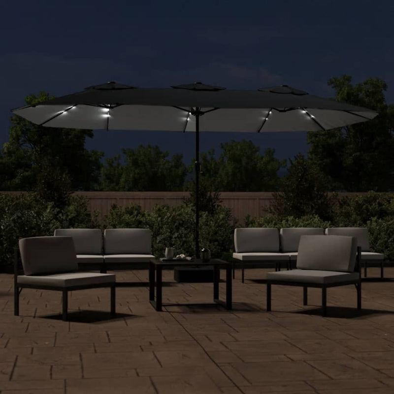 Load image into Gallery viewer, VidaXL Parasol dubbel dak met LED 449x245 cm zwart