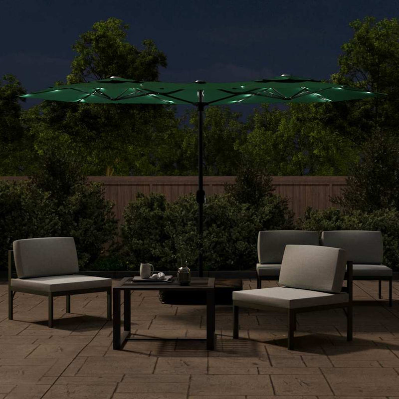 Afbeelding laden in galerijviewer, Vidaxl parasol dubbel met led's 316x145 cm groen