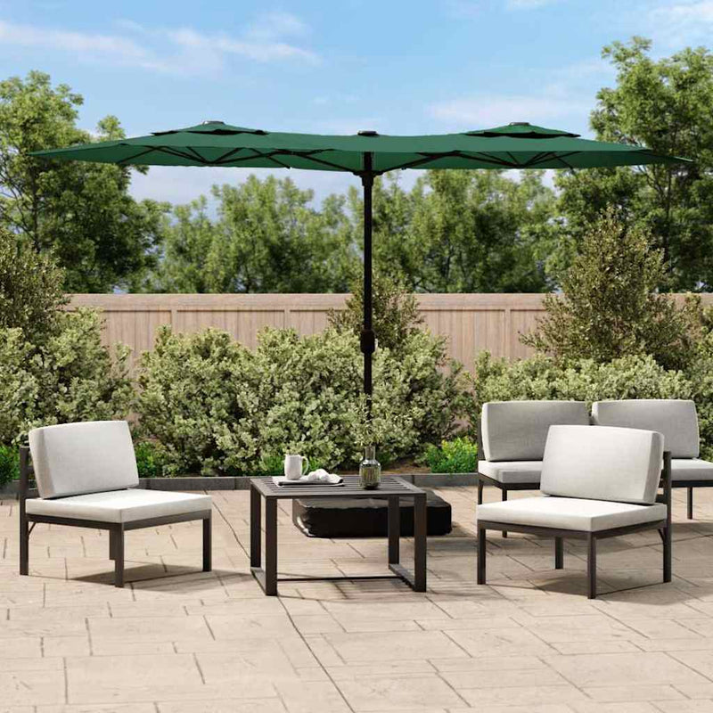 Afbeelding laden in galerijviewer, Vidaxl parasol dubbel met led's 316x145 cm groen
