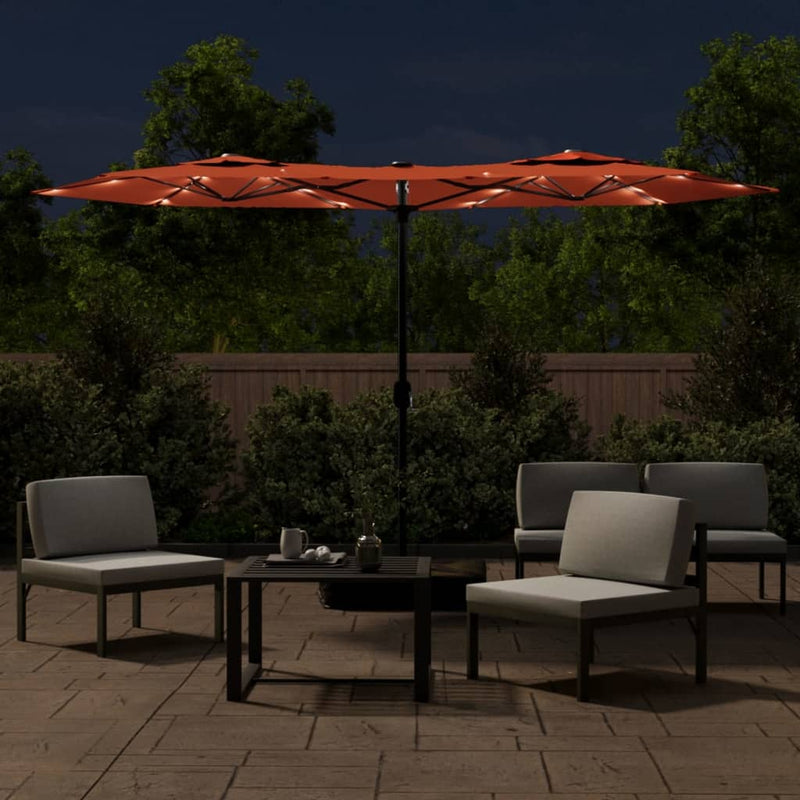 Afbeelding laden in galerijviewer, Vidaxl parasol dubbel dak met led's 316x145 cm terracottakleurig