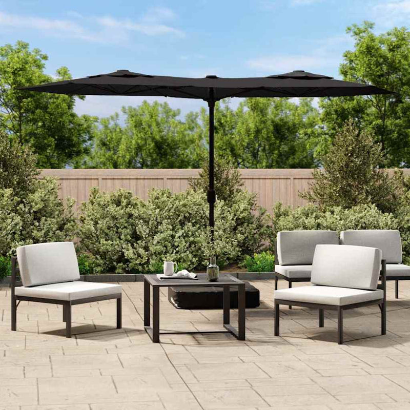 Afbeelding laden in galerijviewer, Vidaxl parasol dubbel dak met led's 316x145 cm zwart