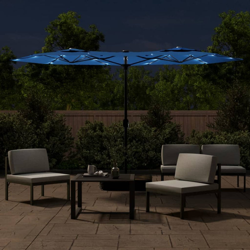 Afbeelding laden in galerijviewer, Vidaxl parasol dubbel dak met led 316x145 cm azuurblauw