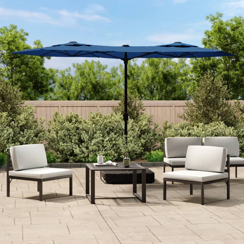 Afbeelding laden in galerijviewer, Vidaxl parasol dubbel dak met led 316x145 cm azuurblauw