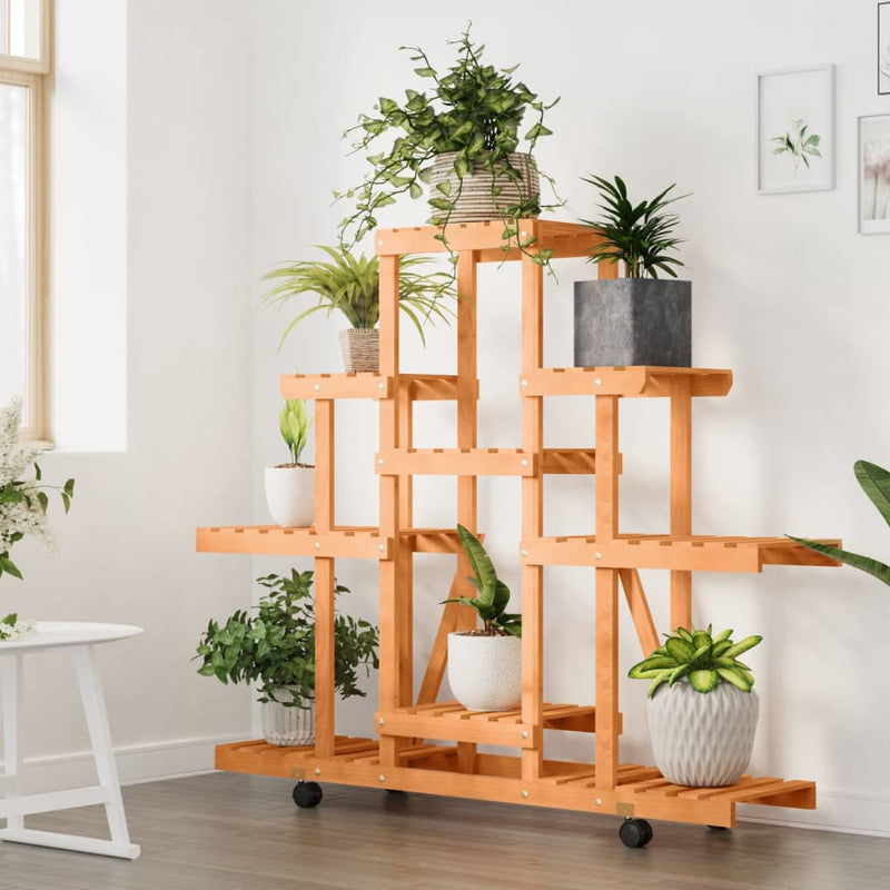 Afbeelding laden in galerijviewer, Vidaxl plantenstandaard met wielen 110x25x101 cm massief vurenhout