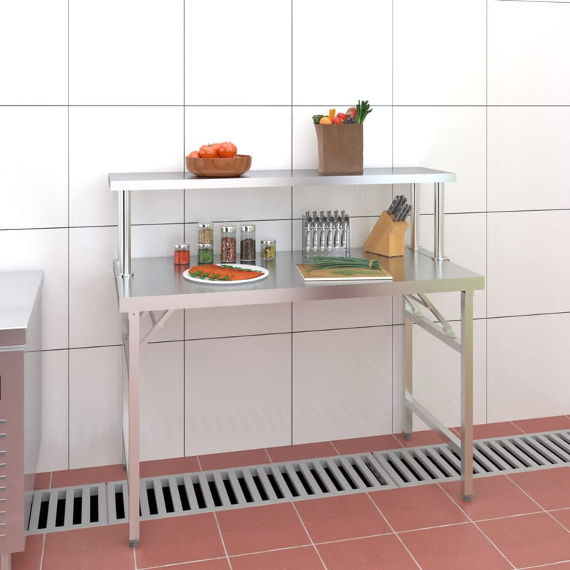 Afbeelding laden in galerijviewer, Vidaxl keukenwerktafel met bovenschap 120x60x115 cm roestvrij staal