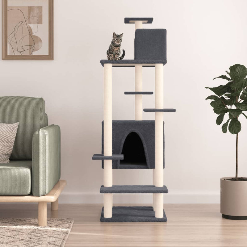 Afbeelding laden in galerijviewer, Vidaxl kattenmeubel met sisal krabpalen 154 cm donkergrijs