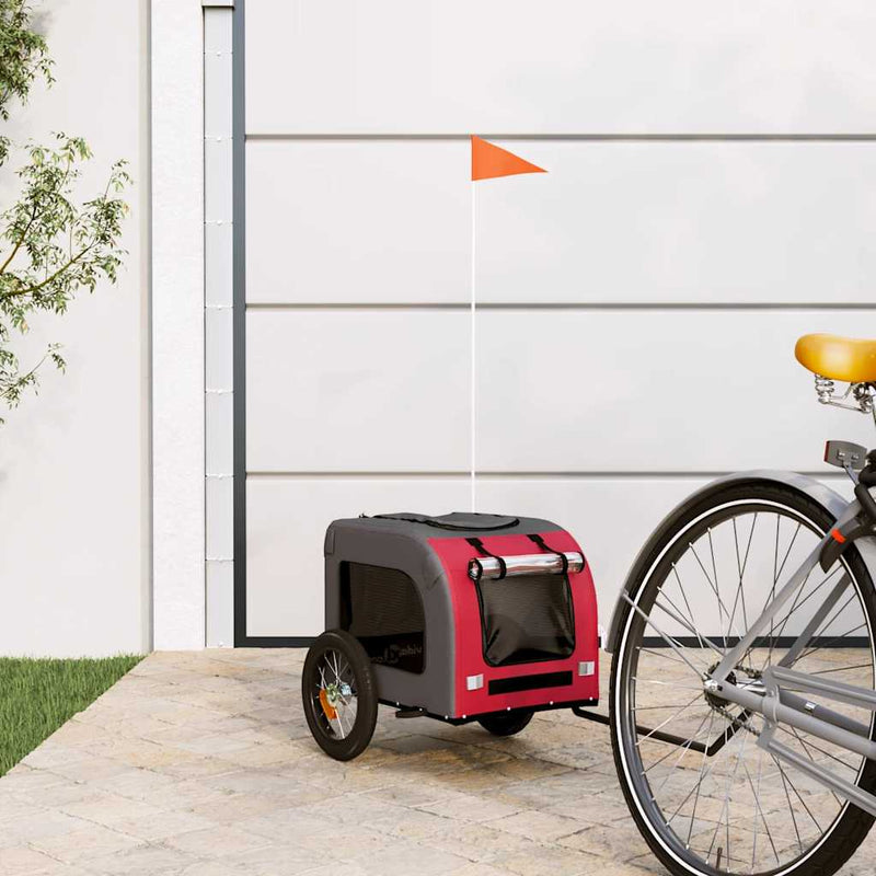 Afbeelding laden in galerijviewer, Vidaxl hondenfietstrailer oxford stof en ijzer rood en grijs