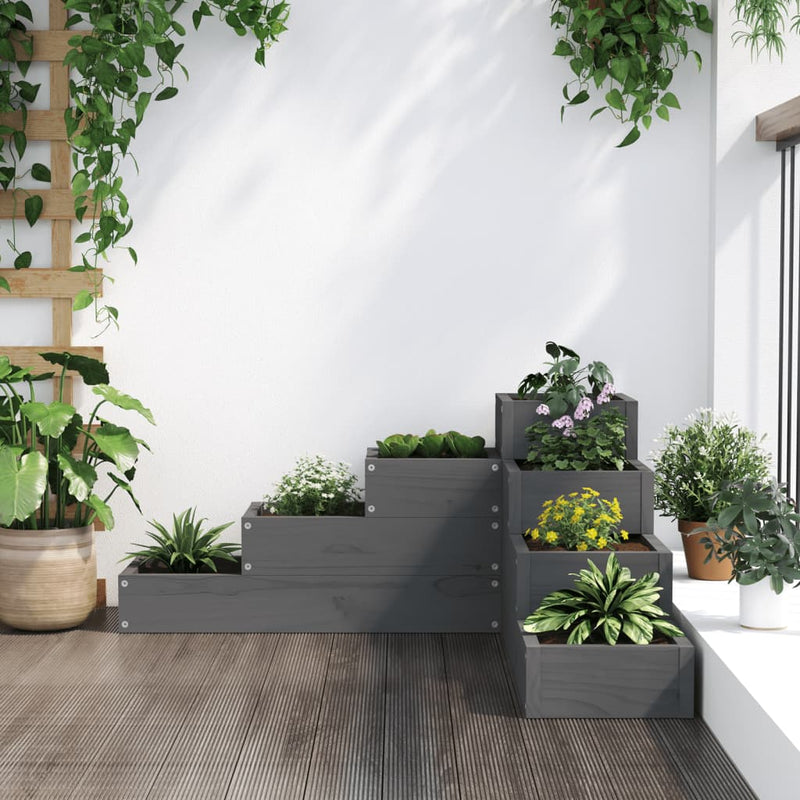 Load image into Gallery viewer, VidaXL Plantenbak 4-laags 80,5x79x36 cm massief grenenhout grijs