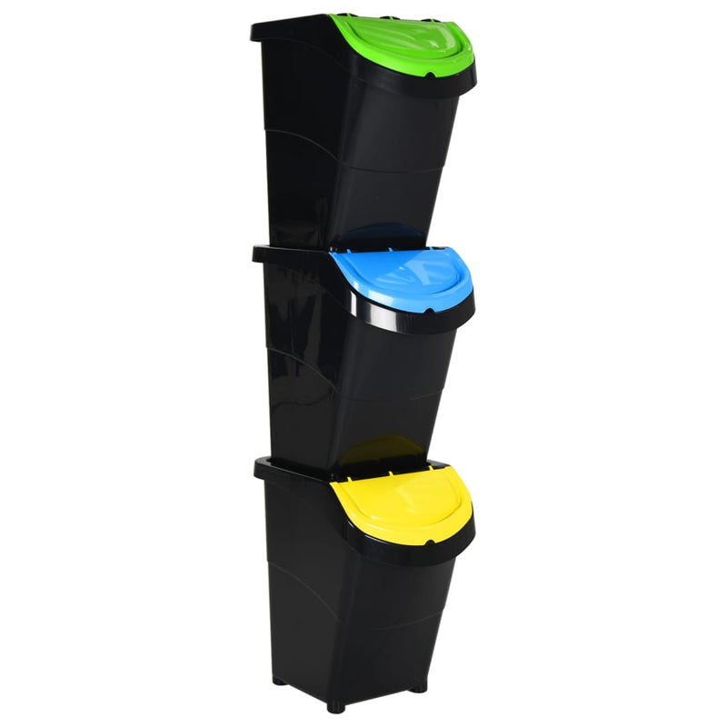 Load image into Gallery viewer, Vidaxl afvalbakken met deksels stapelbaar 3 st pp 120 l zwart