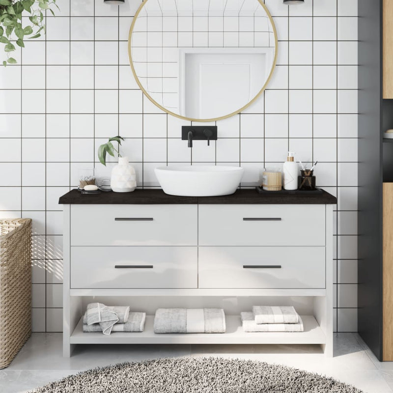 Load image into Gallery viewer, Vidaxl wastafelblad 120x30x(2-4) cm behandeld massief hout donkerbruin