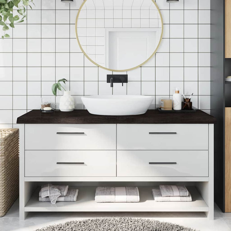 Load image into Gallery viewer, Vidaxl wastafelblad 160x60x(2-6) cm behandeld massief hout donkerbruin