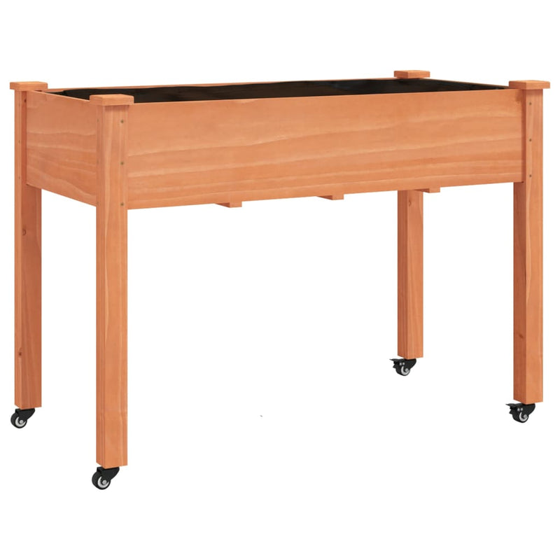 Afbeelding laden in galerijviewer, Vidaxl plantenbak op wieltjes 118x59x80 cm massief vurenhout bruin