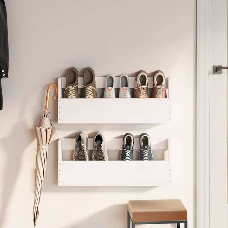 Load image into Gallery viewer, Vidaxl schoenenrekken 2 st 59x9x23 cm massief grenenhout wit