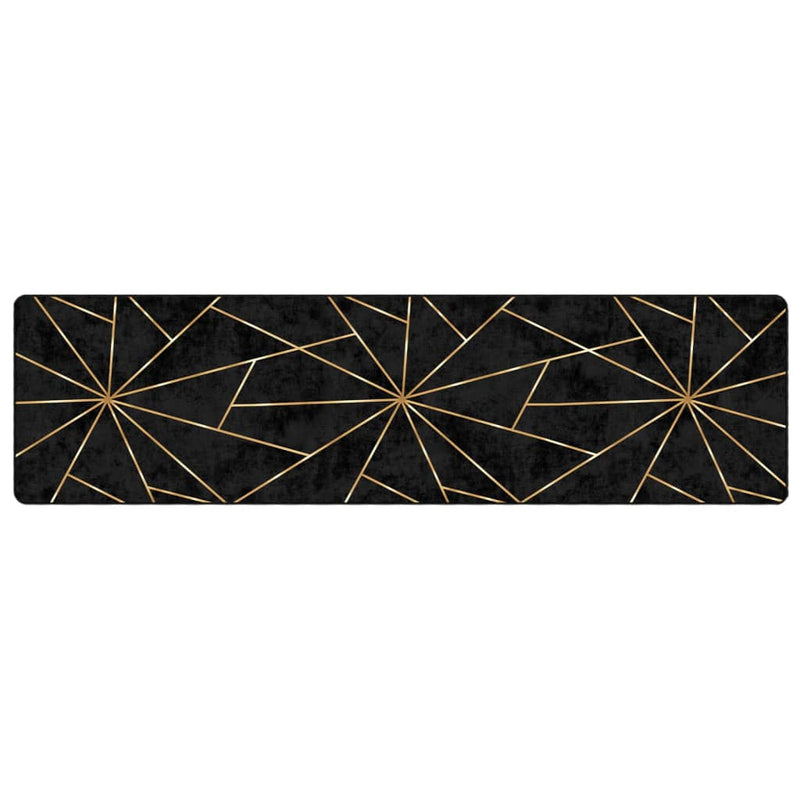 Afbeelding laden in galerijviewer, Vidaxl vloerkleed wasbaar anti-slip 80x300 cm zwart en goudkleurig