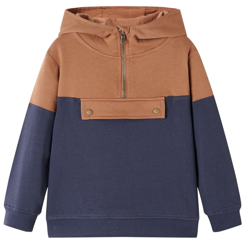 Load image into Gallery viewer, Vidaxl kindersweater met capuchon halve rits 92 antraciet- en cognackleurig