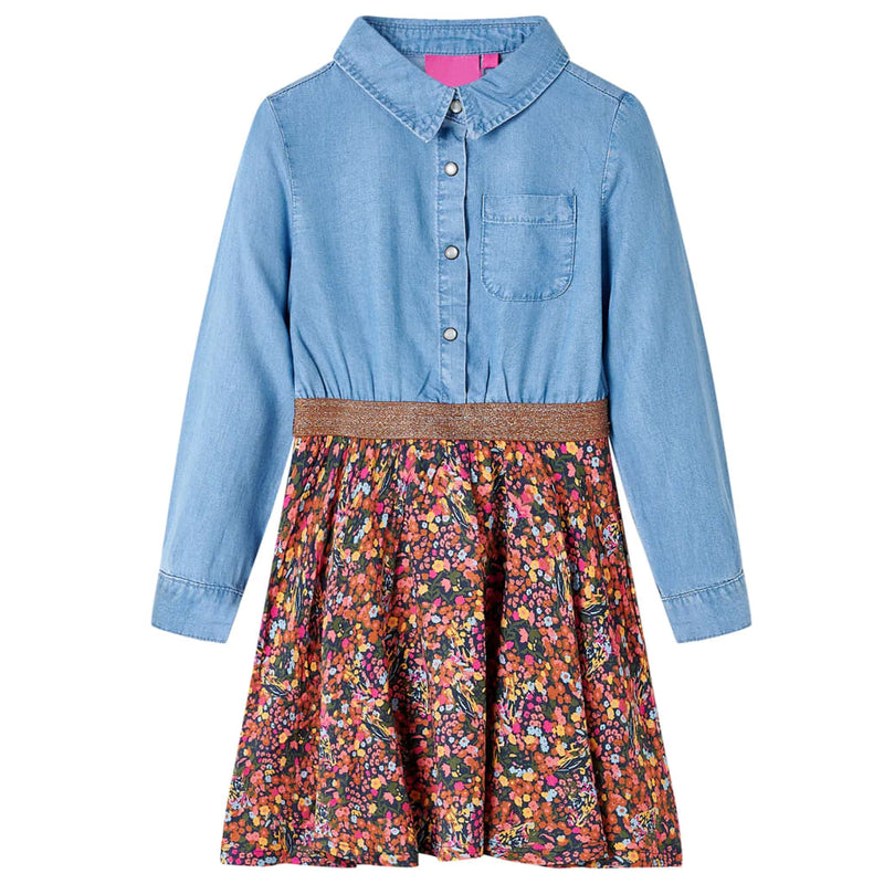 Load image into Gallery viewer, VidaXL Kinderjurk met lange mouwen 104 marineblauw en denimblauw