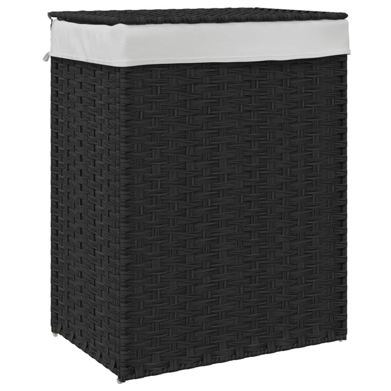 Load image into Gallery viewer, Vidaxl wasmand met deksel 46x33x60 cm poly rattan zwart