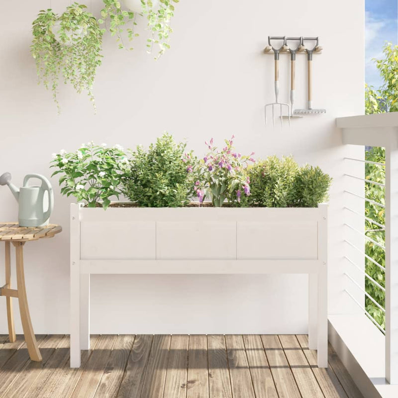 Load image into Gallery viewer, Vidaxl plantenbak met poten 110x31x70 cm massief grenenhout wit