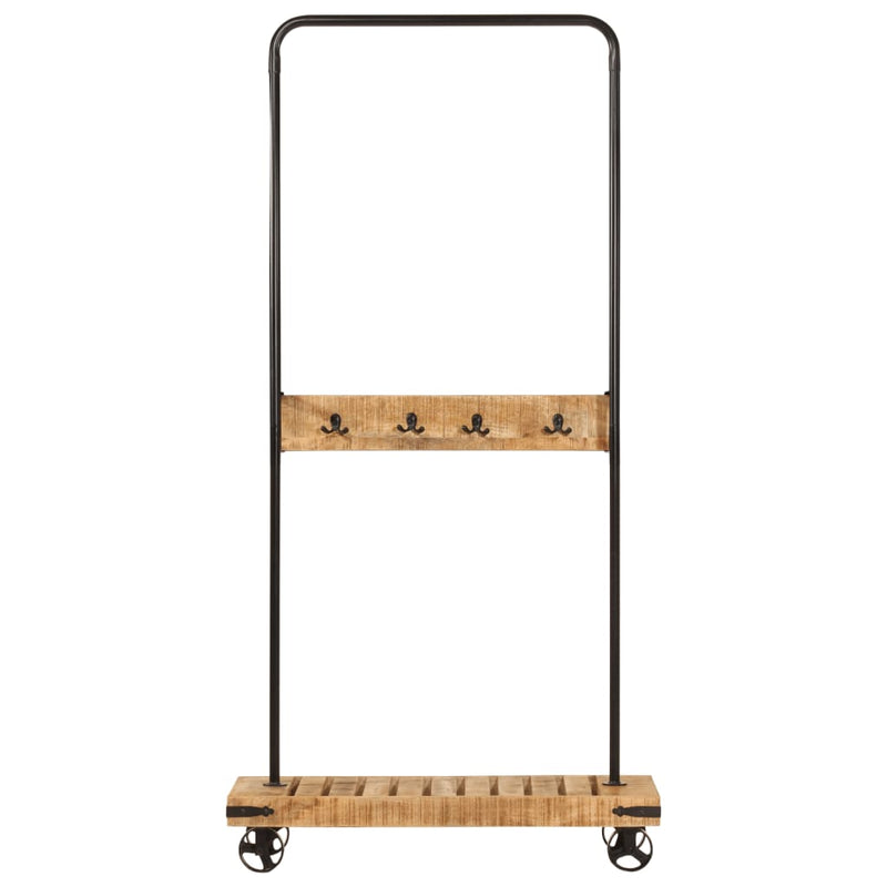 Load image into Gallery viewer, Vidaxl kledingrek met wieltjes 90x35x190 cm massief mangohout en ijzer