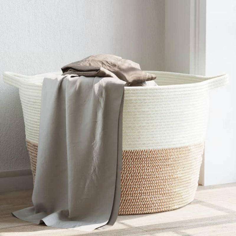 Load image into Gallery viewer, Vidaxl wasmand ø 60x36 cm katoen bruin en wit