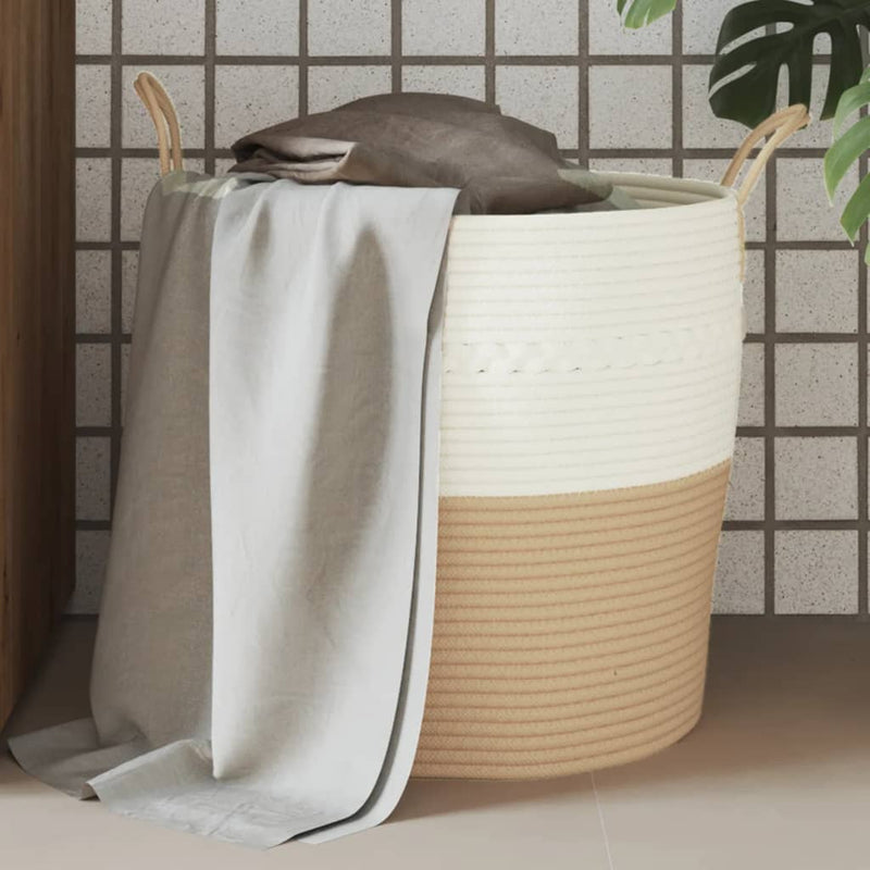 Load image into Gallery viewer, Vidaxl opbergmand ø 43x38 cm katoen beige en wit