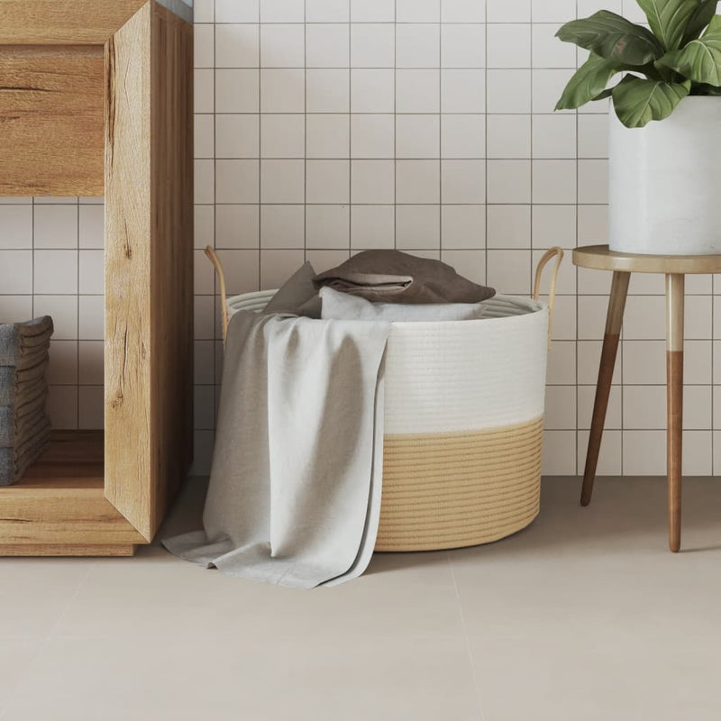 Load image into Gallery viewer, Vidaxl opbergmand ø 51x33 cm katoen beige en wit