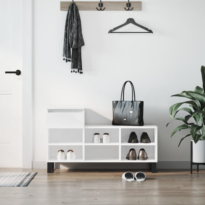 Load image into Gallery viewer, Vidaxl schoenenkast 102x36x60 cm bewerkt hout hoogglans wit