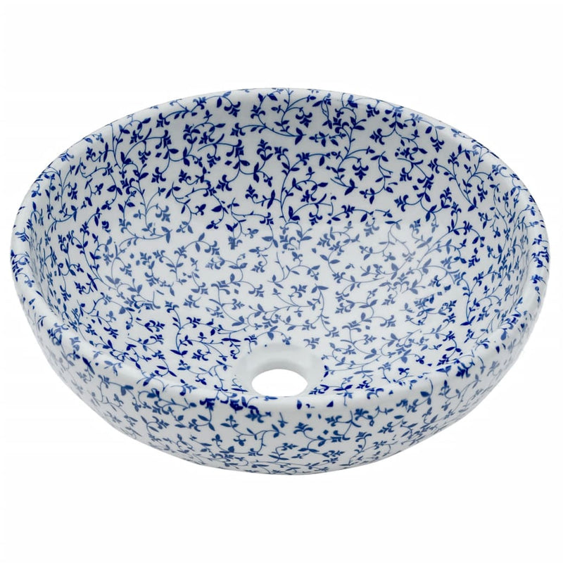 Load image into Gallery viewer, Vidaxl opzetwasbak rond φ41x14 cm keramiek wit en blauw