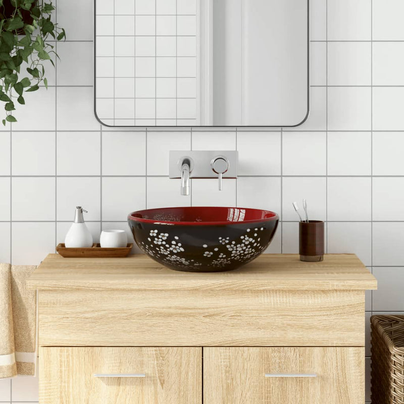 Afbeelding laden in galerijviewer, Vidaxl opzetwasbak rond φ41x14 cm keramiek zwart en rood