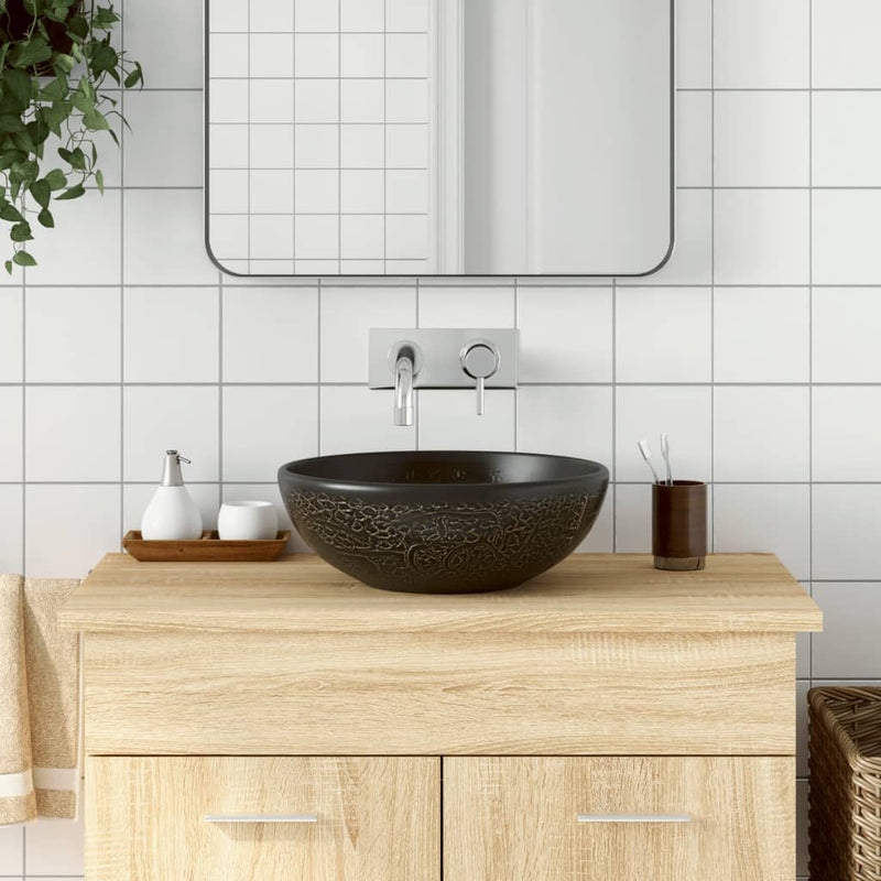 Load image into Gallery viewer, Vidaxl opzetwasbak rond φ41x14 cm keramiek zwart
