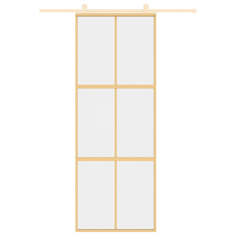 Load image into Gallery viewer, Vidaxl schuifdeur 76x205 cm helder esg-glas en aluminium goudkleurig