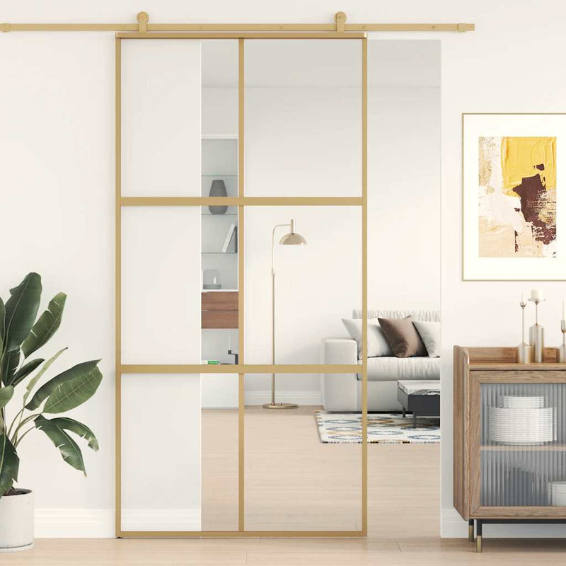 Load image into Gallery viewer, Vidaxl schuifdeur 102,5x205 cm helder esg-glas en aluminium goudkleur