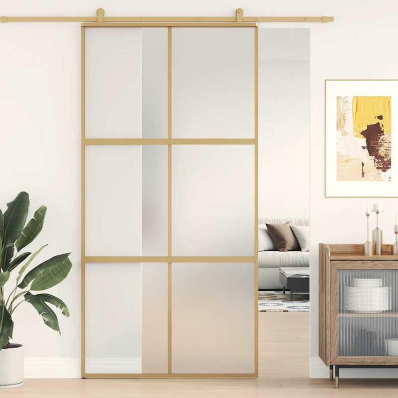Load image into Gallery viewer, Vidaxl schuifdeur 102,5x205 cm mat esg-glas en aluminium goudkleurig