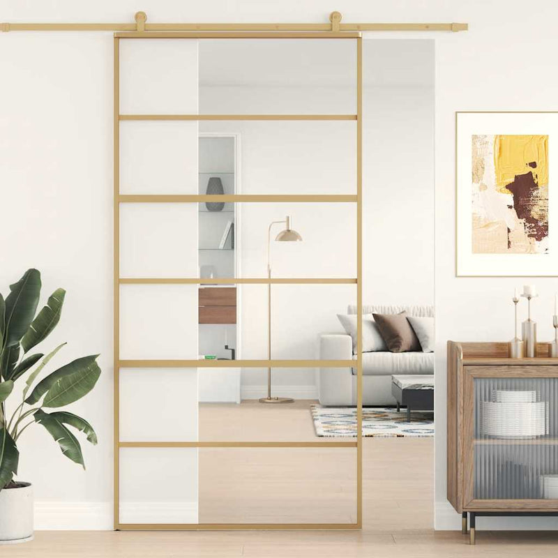 Load image into Gallery viewer, Vidaxl schuifdeur 102,5x205 cm helder esg-glas en aluminium goudkleur