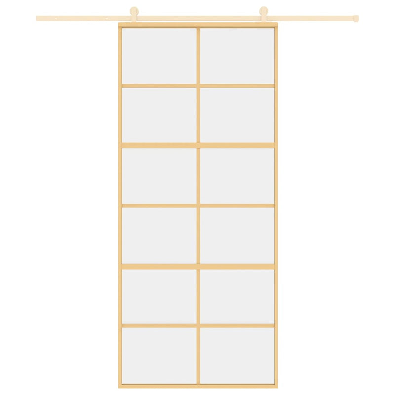 Load image into Gallery viewer, Vidaxl schuifdeur 90x205 cm helder esg-glas en aluminium goudkleurig