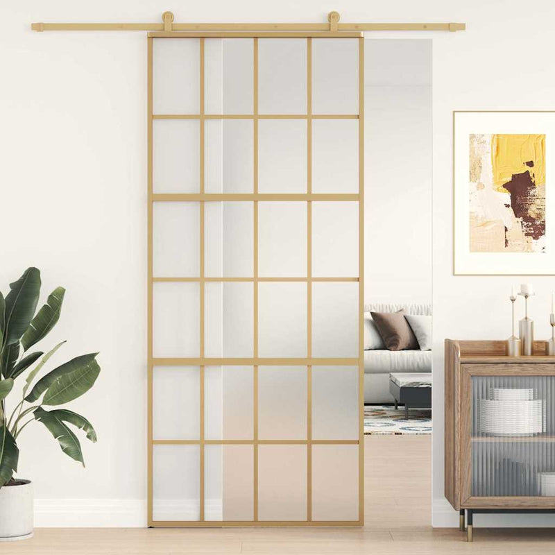 Load image into Gallery viewer, Vidaxl schuifdeur 90x205 cm mat esg-glas en aluminium goudkleurig
