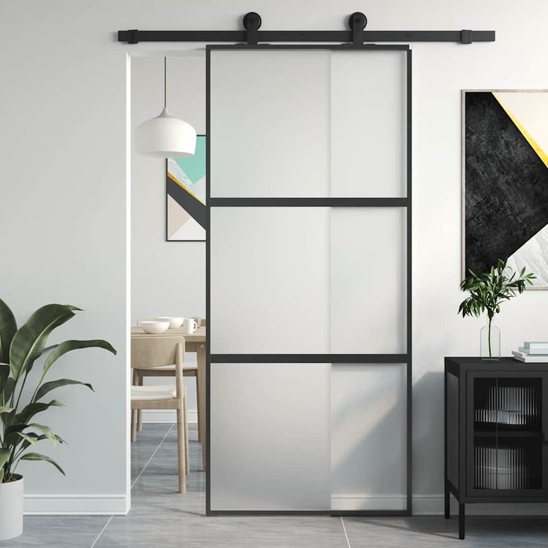 Load image into Gallery viewer, Vidaxl schuifdeur 90x205 cm gehard glas en aluminium zwart