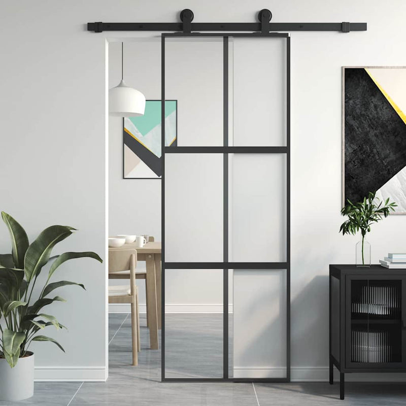 Load image into Gallery viewer, Vidaxl schuifdeur 76x205 cm gehard glas en aluminium zwart