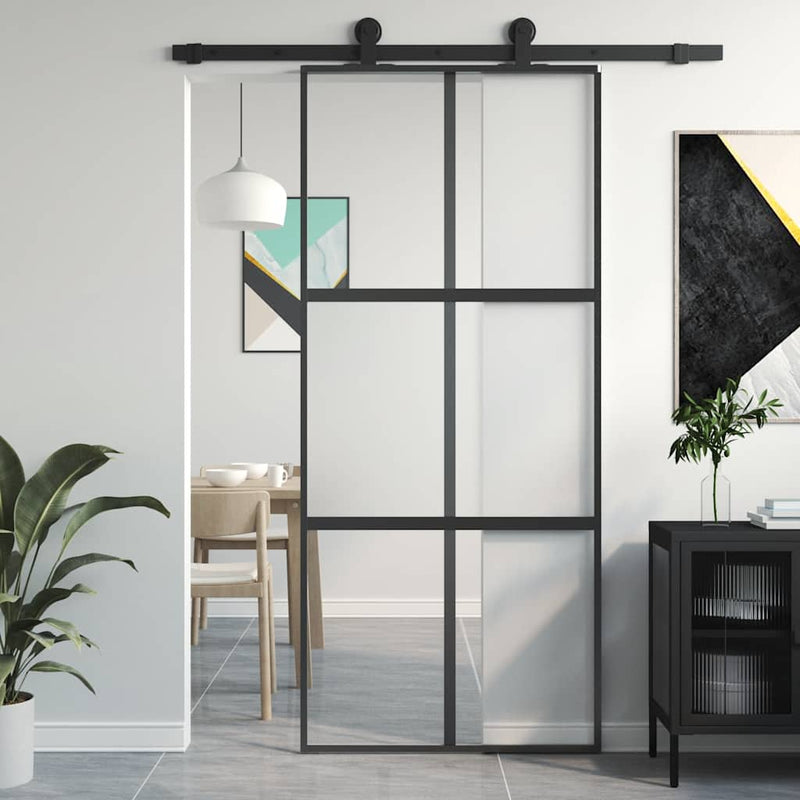 Load image into Gallery viewer, Vidaxl schuifdeur 90x205 cm gehard glas en aluminium zwart