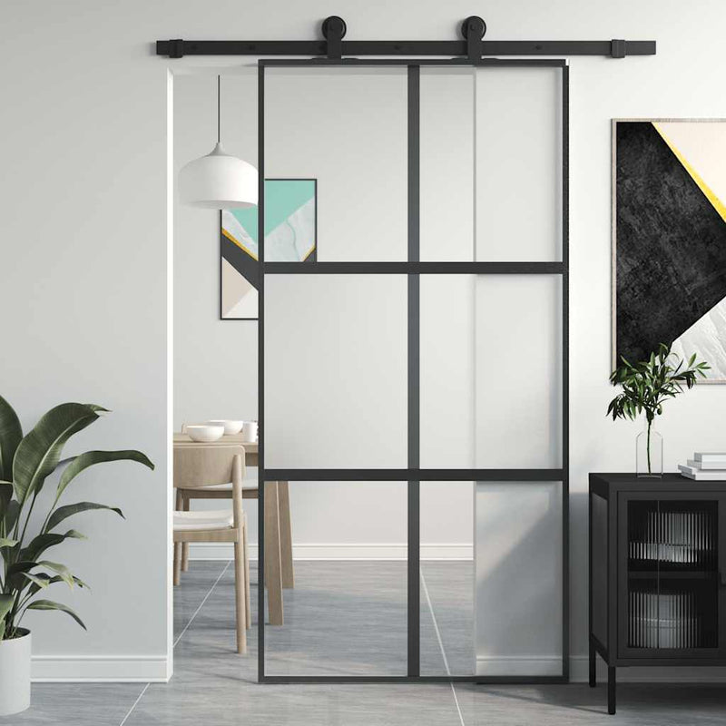 Load image into Gallery viewer, Vidaxl schuifdeur 102,5x205 cm gehard glas en aluminium zwart