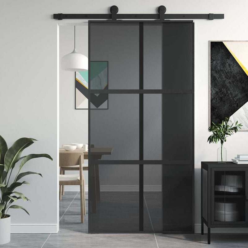 Load image into Gallery viewer, Vidaxl schuifdeur 102,5x205 cm gehard glas en aluminium zwart