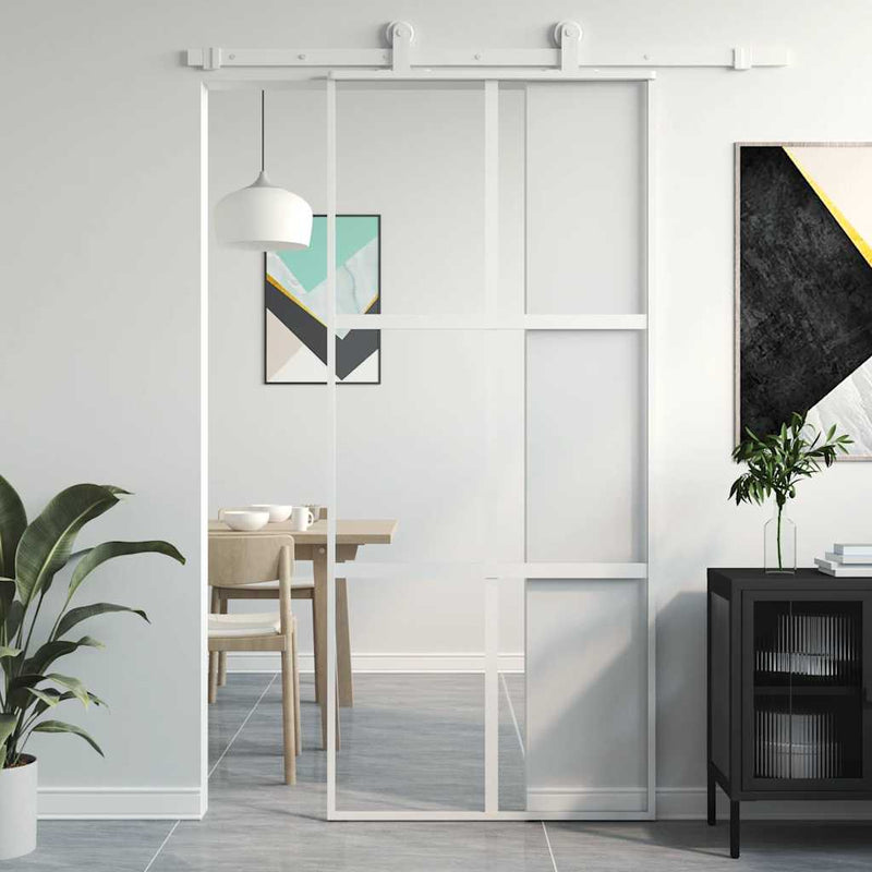 Load image into Gallery viewer, Vidaxl schuifdeur 90x205 cm gehard glas en aluminium wit