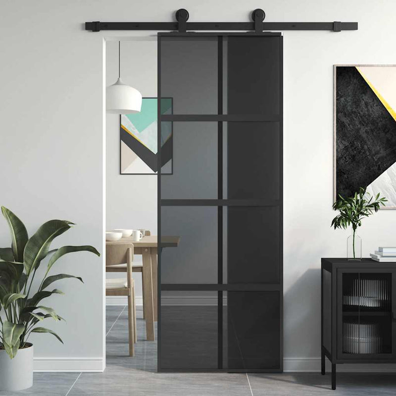 Load image into Gallery viewer, Vidaxl schuifdeur 76x205 cm gehard glas en aluminium zwart